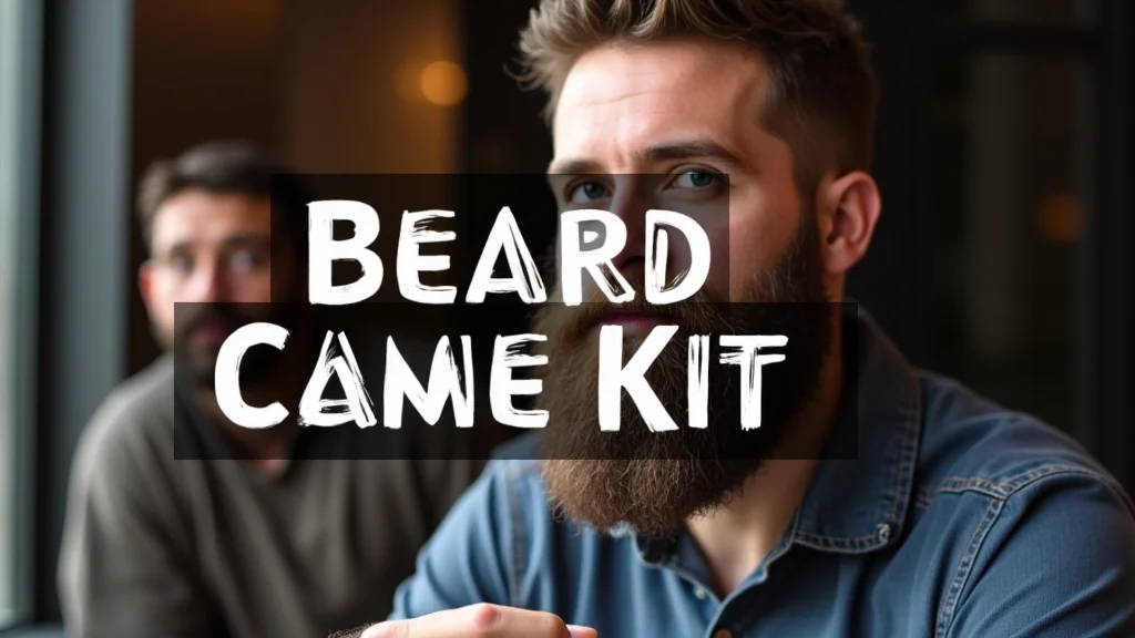 The image shows a premium beard care kit, likely The Best Beard Care Kit For Men, with grooming products.